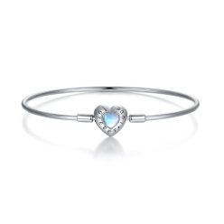 S925 ezüst merev bangle karkötő opálfényű szív csattal és Forever Love gravírozással