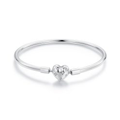   Csillagmintás Szívmedálos S925 Ezüst Charm Karkötő 17 cm