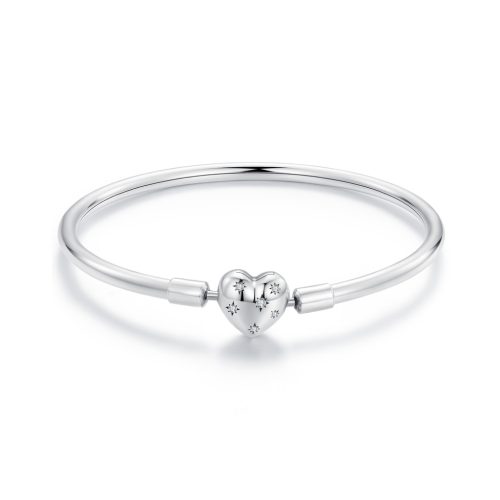 Csillagmintás Szívmedálos S925 Ezüst Charm Karkötő 17 cm