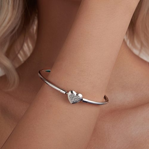 Szívköves S925 Ezüst Charm Karkötő Charm 19 cm