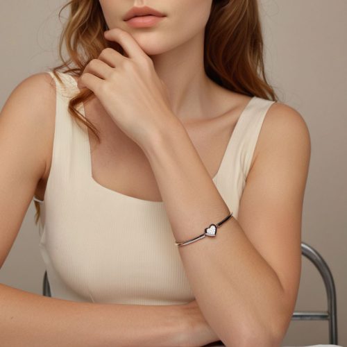 Szívköves S925 Ezüst Charm Karkötő Charm 19 cm
