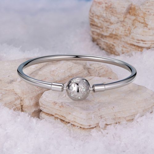 Hópehely-Mintás Gömbzáras S925 Ezüst Charm Karkötő 19 cm