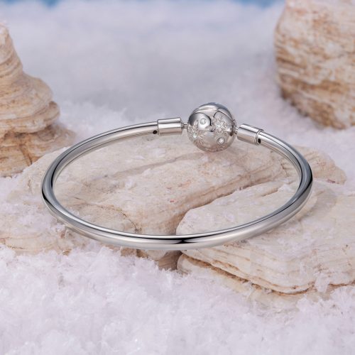 Hópehely-Mintás Gömbzáras S925 Ezüst Charm Karkötő 19 cm