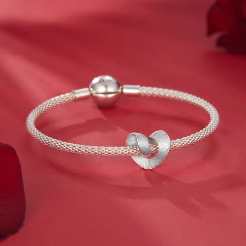 minimalista bordázott szív ezüst charm pandora kompatibilis