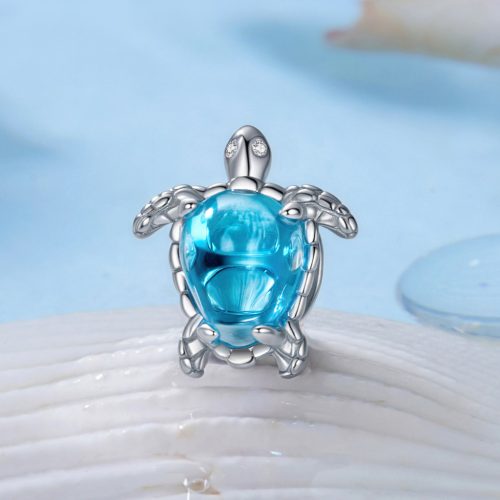 kék köves ezüst teknős charm részletes mintázattal pandora kompatibilis