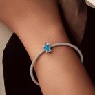 kristályszerű kék kővel készült ezüst teknős charm pandora kompatibilis