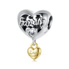 ezüst szív charm family felirattal és arany love függővel pandora kompatibilis