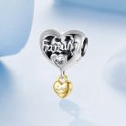 family feliratos ezüst szív charm arany szív függővel és kristályos díszítéssel