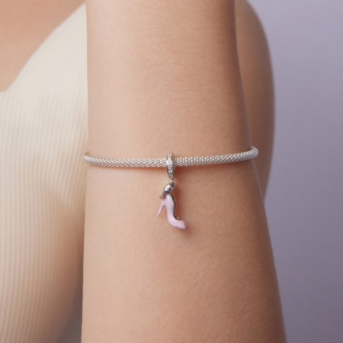 elegáns rózsaszín magassarkú cipő charm ezüst foglalatban pandora kompatibilis