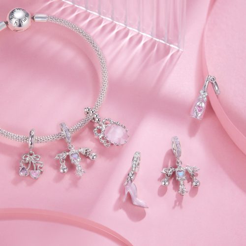 elegáns rózsaszín magassarkú cipő charm ezüst foglalatban pandora kompatibilis