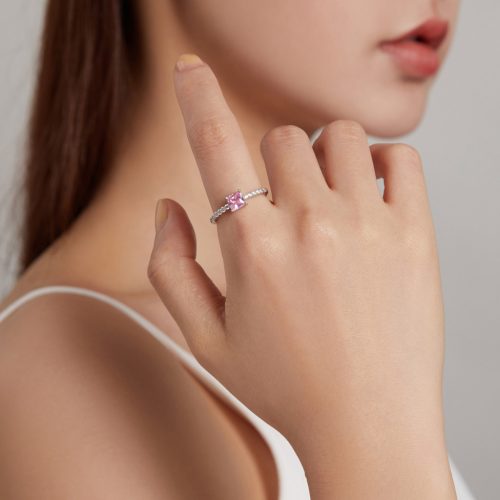 Elegáns női kézen viselt szögletes rózsaszín köves s925 ezüst gyűrű