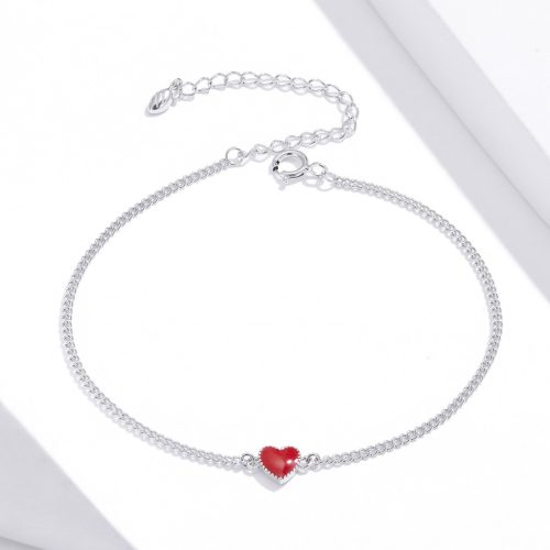Finom ezüst lánc piros zománcozott szív díszítéssel