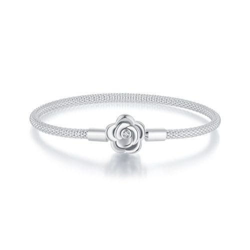 Virágmotívumos S925 Ezüst Charm Karkötő 21 cm