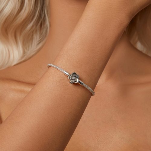 Virágmotívumos S925 Ezüst Charm Karkötő 21 cm