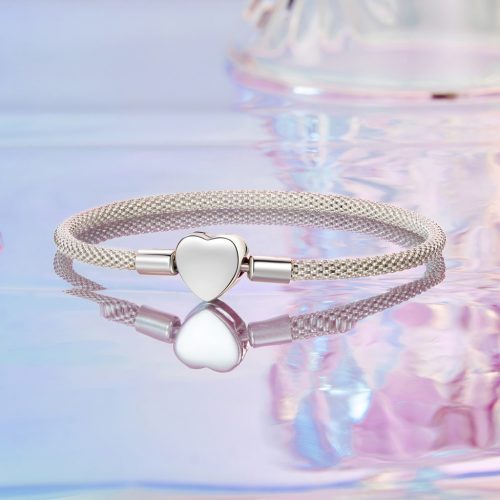 Szívkapcsos S925 Ezüst Charm Karkötő 19 cm