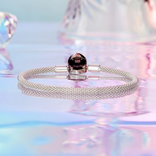 Szívkapcsos S925 Ezüst Charm Karkötő 19 cm