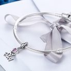 Sentimentális “I love my family” ezüst charm kristályos szívvel, Pandora kompatibilis.