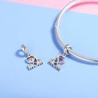 Dupla szívvel és rózsaszín kristályokkal készült “I love mom” medál, Pandora kompatibilis charm.